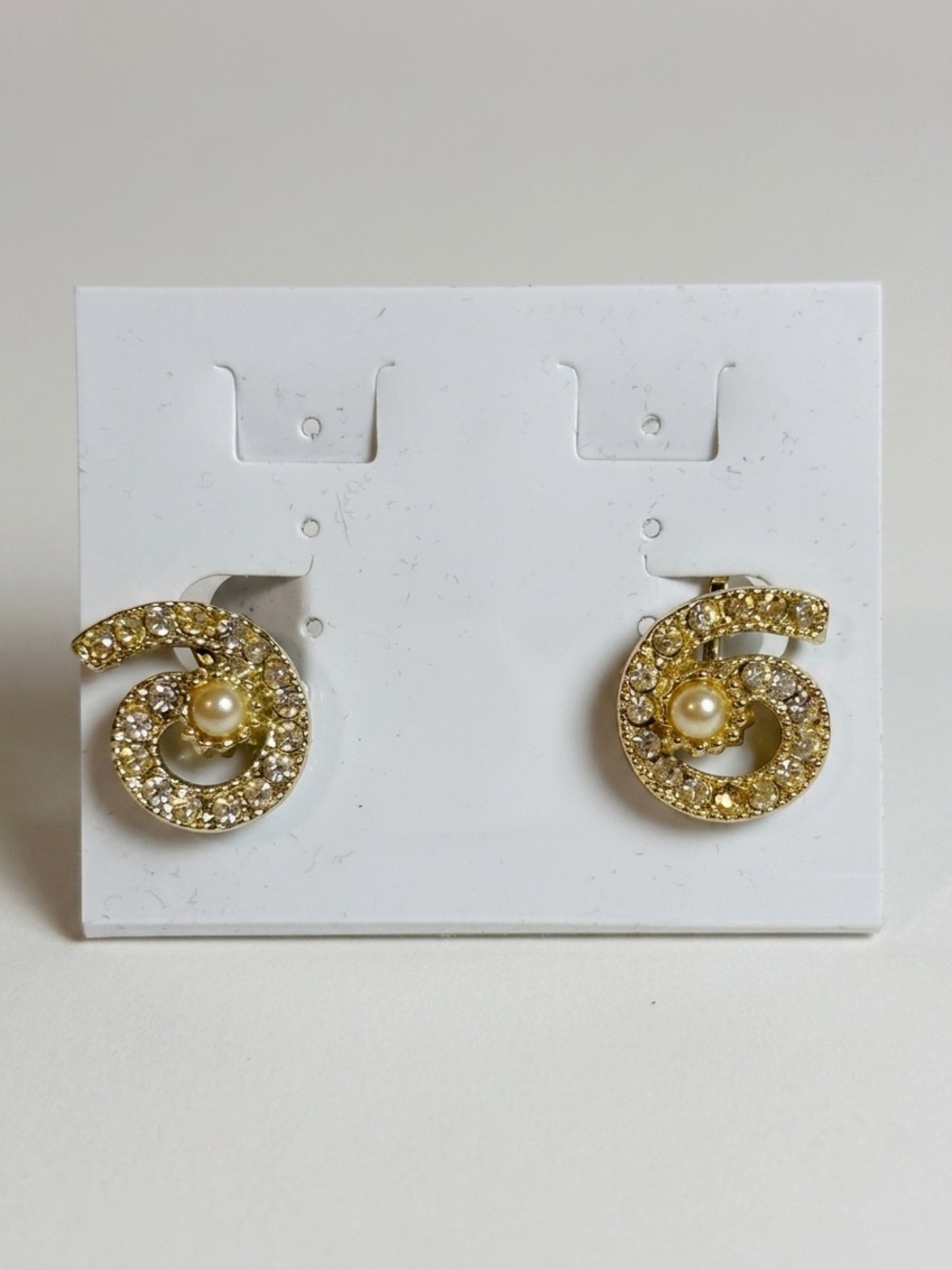 Vintage Gold Tone Spiral Rhinestone and Faux Pearl Screw Back Earrings